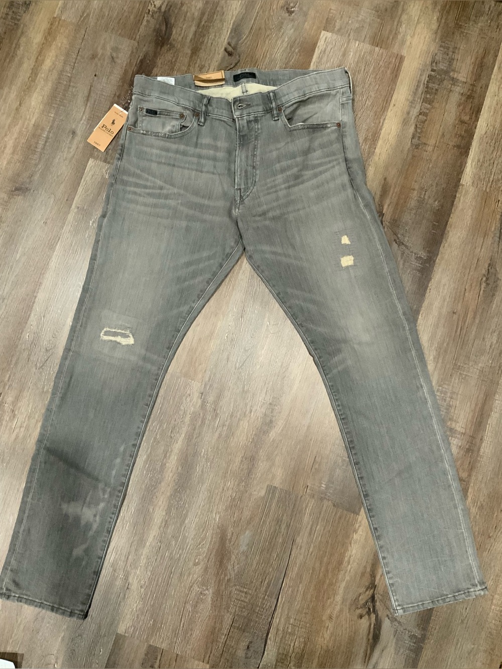 Polo Ralph Lauren Men's Gray Brennan Repaired Sullivan Slim Fit Jeans Sz 34 x 32